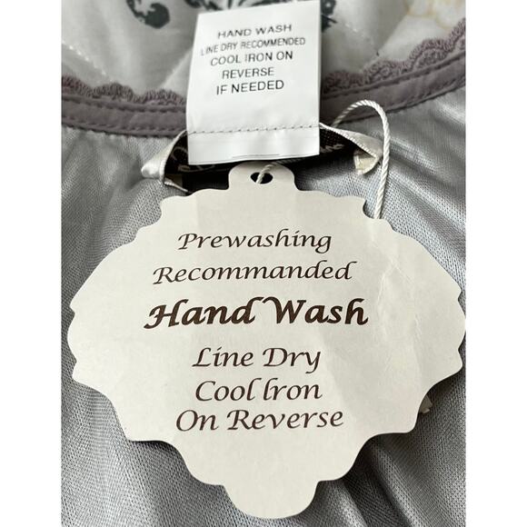 PAISLEY VINE 3/4 RAGLAN BELL SLV RND NECK MIDI BOHEMIAN DRESS, WOMENS, L, GREY - Picture 11 of 11